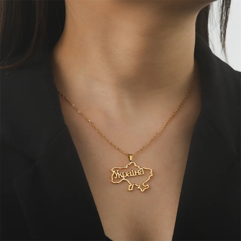 Mode Umriss Ukraine Karte Halskette Kette Halsband Hals Edelstahl Schmuck Ästhetische Halsketten Geschenke accesorios para mujer – Detail 31