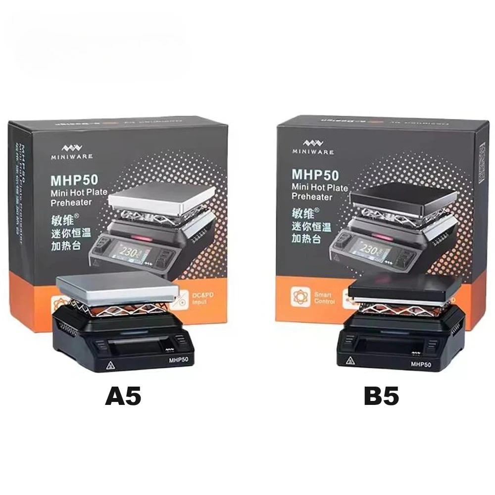 

MHP50 Мини-нагреватель с горячей плитой 50*50 мм Нагревательная зона Нагревательный стол с постоянной температурой 350 ℃ Интеллектуальный нагревательный инструмент