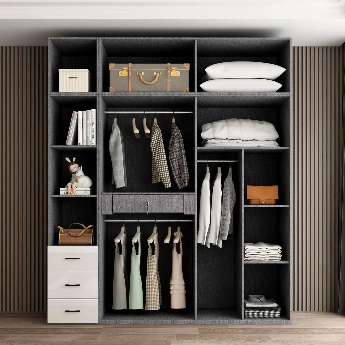 Modern minimalist light luxury high-gloss wardrobe bedroom swing door Nordic large wardrobe locker glass door closet