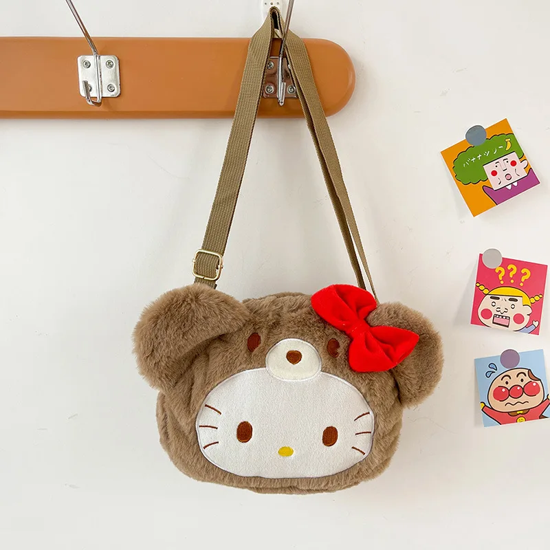 22cm Sanrio Hello Kitty Plush Handbag Kawaii Bag Plushie Sanrio Accessories Cute Shoulder Kids Bags for Girls Hellokitty Gift