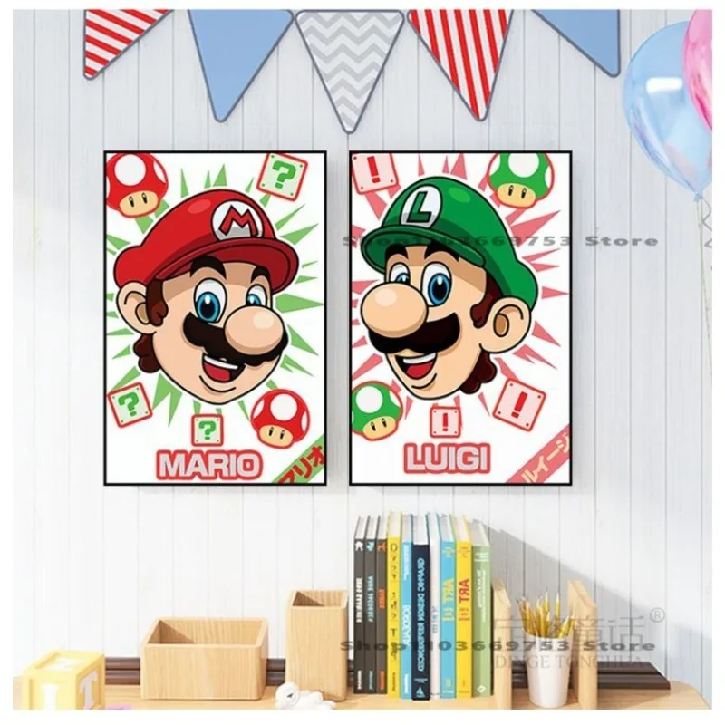 Super Mario Bros Cartoon Decorative Canvas Painting Room Restaurant Entrance Mural HD Print Poster Bedroom Bedside Wall Sticker