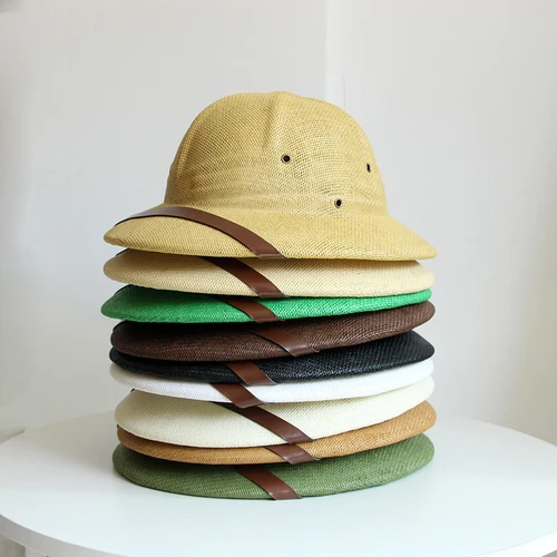 Imagen 2 del producto Nueva moda, sombrero del ejército de la guerra de Vietnam, casco de paja de explorador británico para niño y niña, sombreros para el sol, gorra Unisex para mineros de la jungla