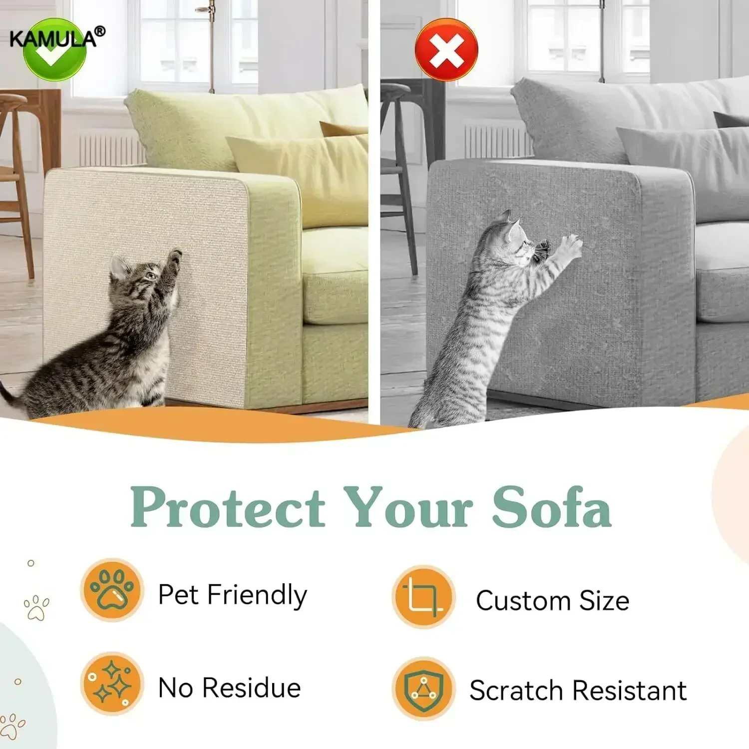 Wall Self-Adhesive Anti Cat Scratch Sofa Protector DIY Cats Scratch Protection Paws Sharpen Trimmable Carpet Cats Scratch Board image 2