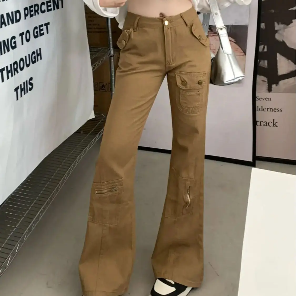 

American Retro Khaki Micro Pants Women'S Spring High Waist Joker Commuter Overalls Jeans Slim Pants Ins Wind Pants