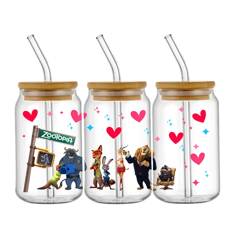 ملصق نقل زوتوبيا ديزني ، نمط كرتون ، أوف ، دي تي في ، مقاوم للماء ، ملصقات نقل لكأس زجاجي 16 أونصة ، ملصقات لف #5
