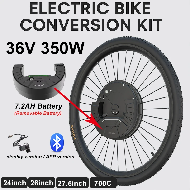 

Imotor Electric Bike Conversion Kit 36V 350W All-in-One Wireless Ebike Motor Wheel Hub 7.2Ah for 45KM/H E-Bike Disc/V Brake