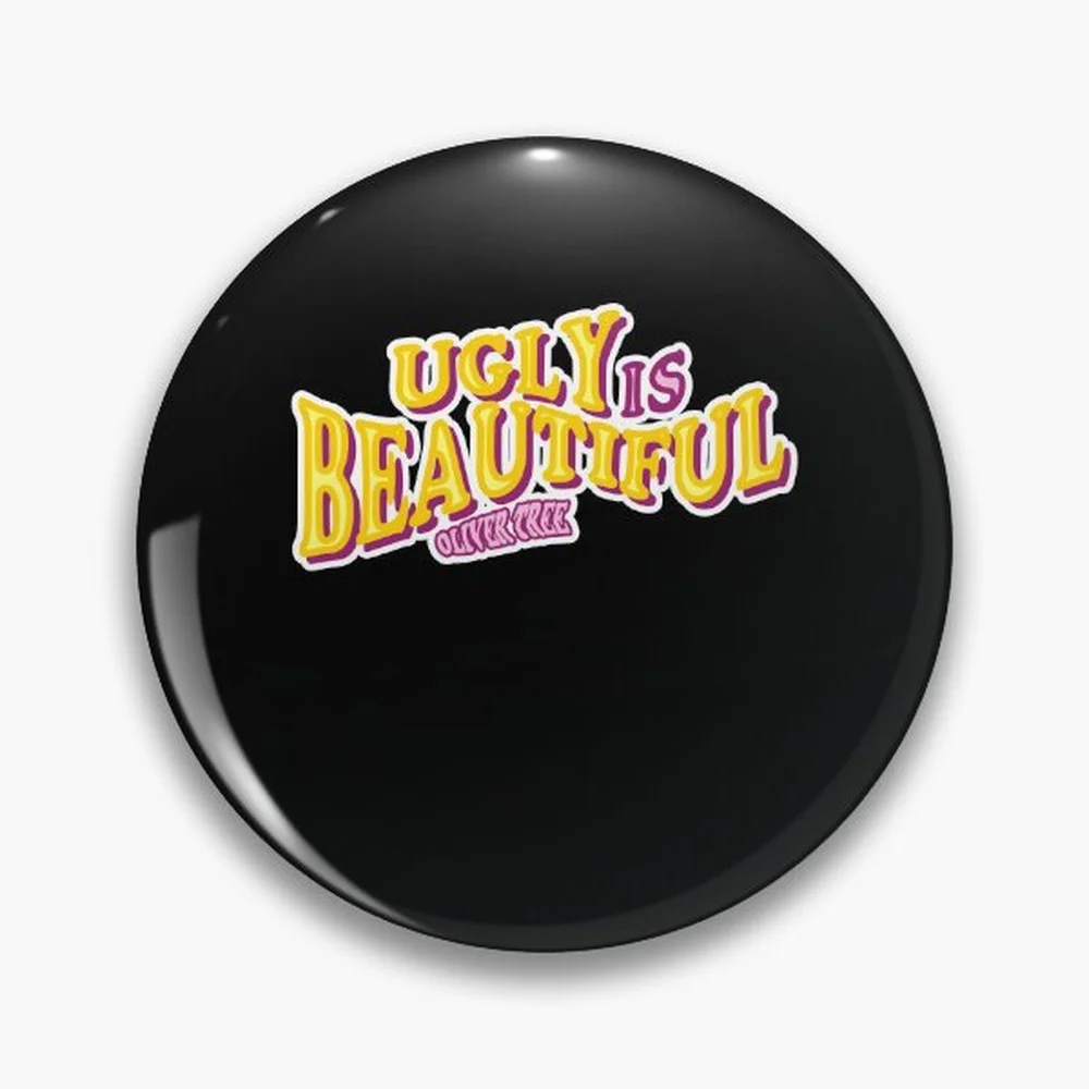 Ugly is Beautiful Oliver Tree Pin Holographic Star Heart Pin Brooches Laminated Button Fashion Accessory