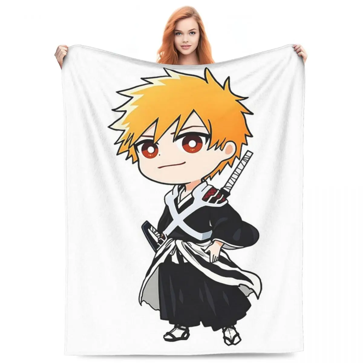 Ichigo Kurosaki Anime Blanket Fleece Sofa Throw Blanket Portable for Home Bedroom Office Throws Bedspread Quilt
