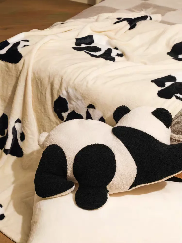 Panda Plush Pillow and Blanket Set, Soft Stuffed Animal Pillow with Matching Throw, Cozy Home Decor Gift for Kids Women
