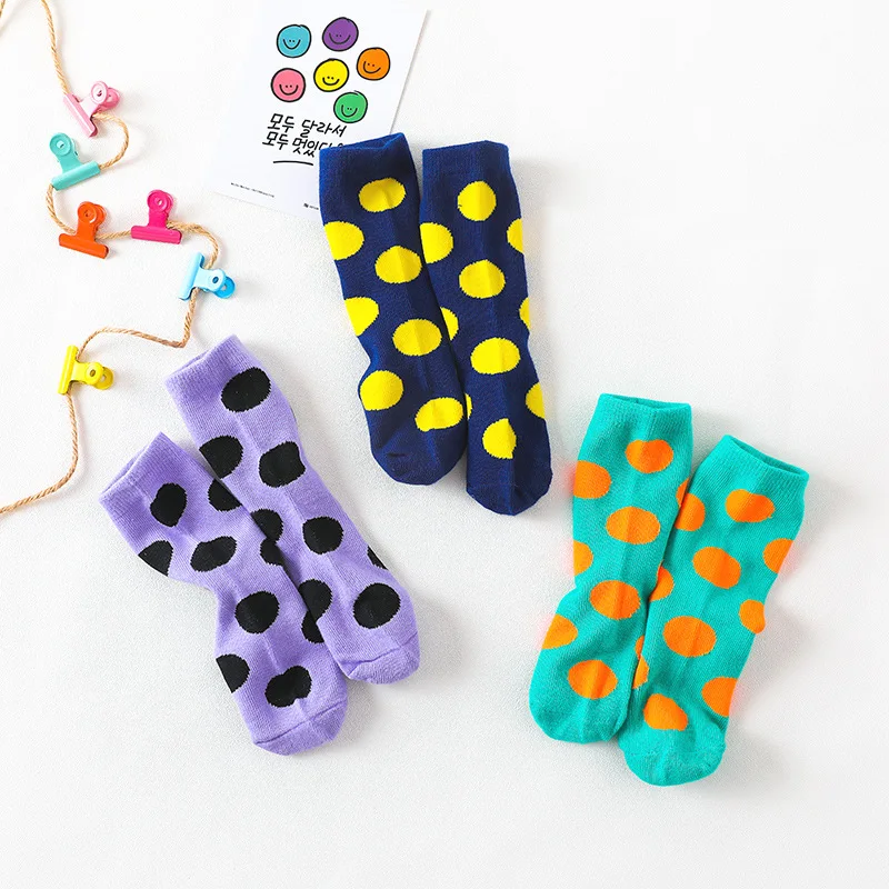 1 Pairs Candy Colors Kids Socks Cute Colorful Polka Dots Boys Girls Sports Socks Soft Cotton Four Seasons Children Sock 1-8Yrs