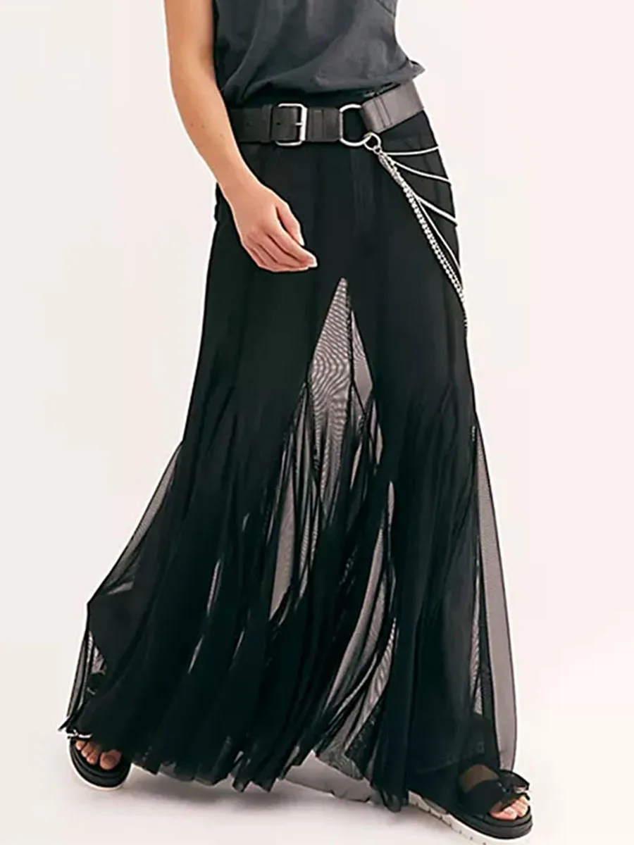 Women s Tulle Midi Skirt Elastic High Waist Layered Pleated Mesh Flowy A-Line Prom Party Long Tutu Skirts