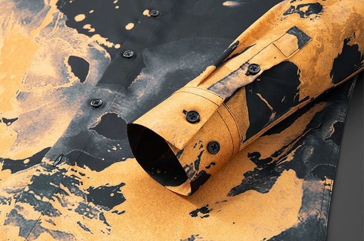 2025 Art Printed Koszula męska z długim rękawem Koszula codzienna Bez prasowania Biznesowa Odzież męska Bankiet Impreza Smoking Bluzka