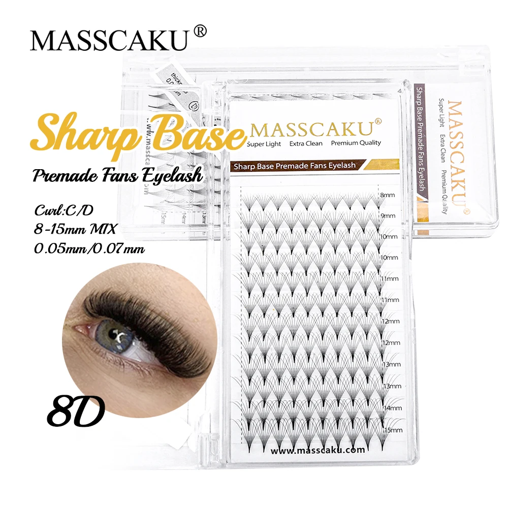 

MASSCAKU Top Quality 6D 8D 10D Sharp Stem Point Base Russian Volume Lashes 8-15mm Mixed Length Premade Fans Eyelashes Extensions