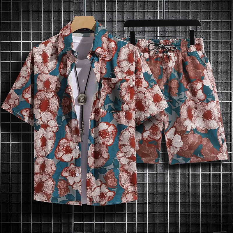 Short Sleeve Floral Shirt Beach Suit Suit Men\'s Seaside Travel Clothes Hawei Style Thai Travel Couple Casual Tops