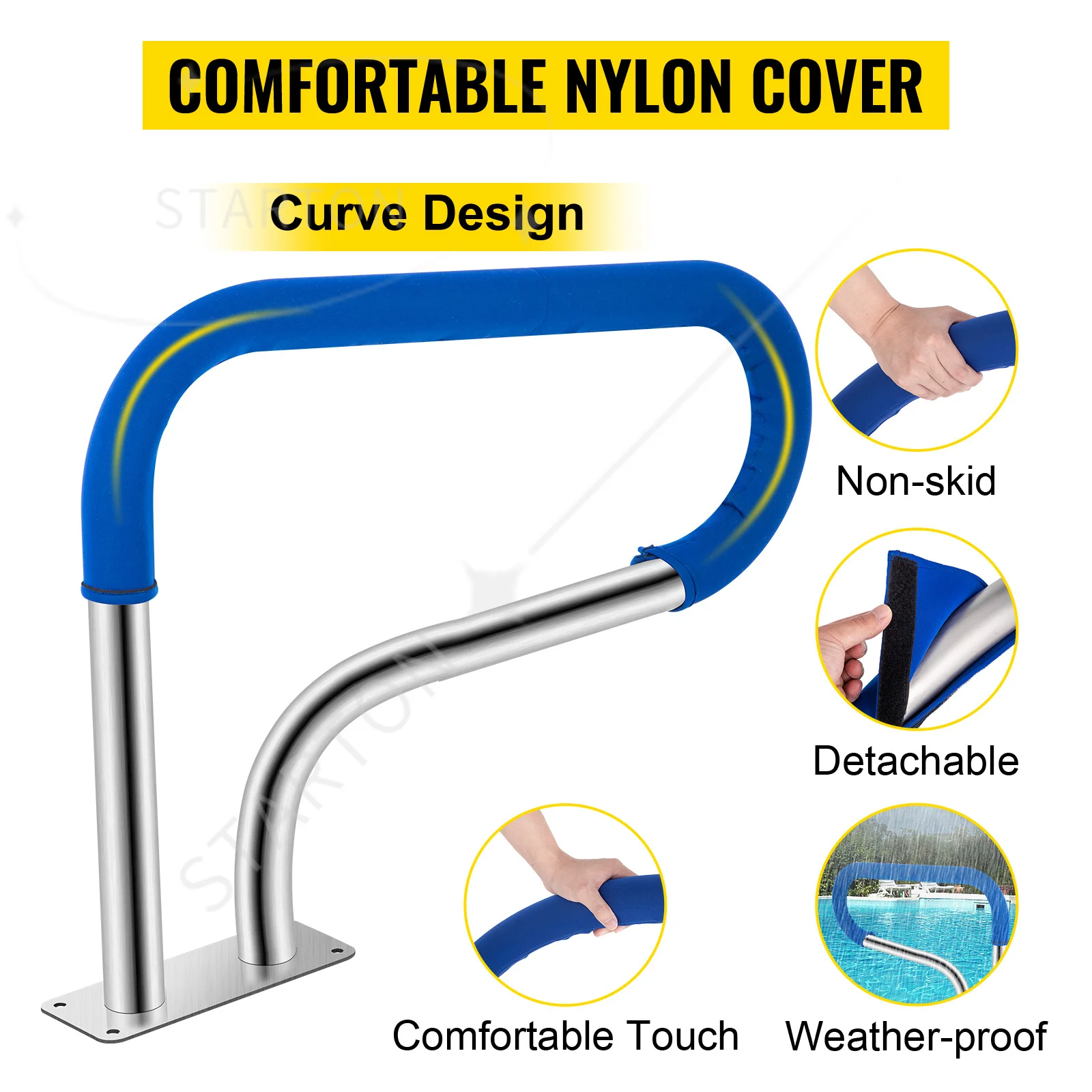 Factory Direct 2026 Swimming Pool Stair Rail w/ Mount Base Plate & Complete Mounting Accessories