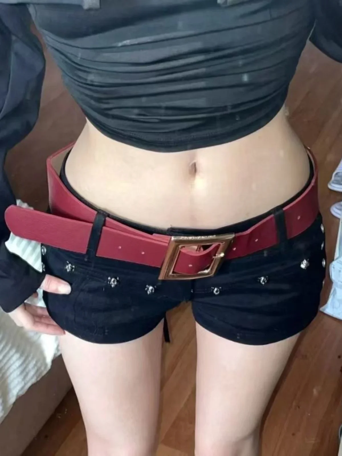 Women's Vintage Low Waist A-Line Slim Denim Shorts, Black Streetwear, Female Sexy, Spring, Summer, Hot Girl, New