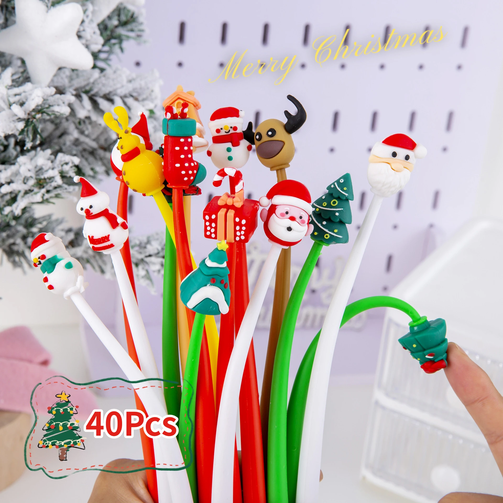 40Pcs/Lot Cute Christmas Santa Claus Snowmen Elk Style Shake Gel Pens 0.5mm Black Ink Writing Pen School Office Stationery Gifts