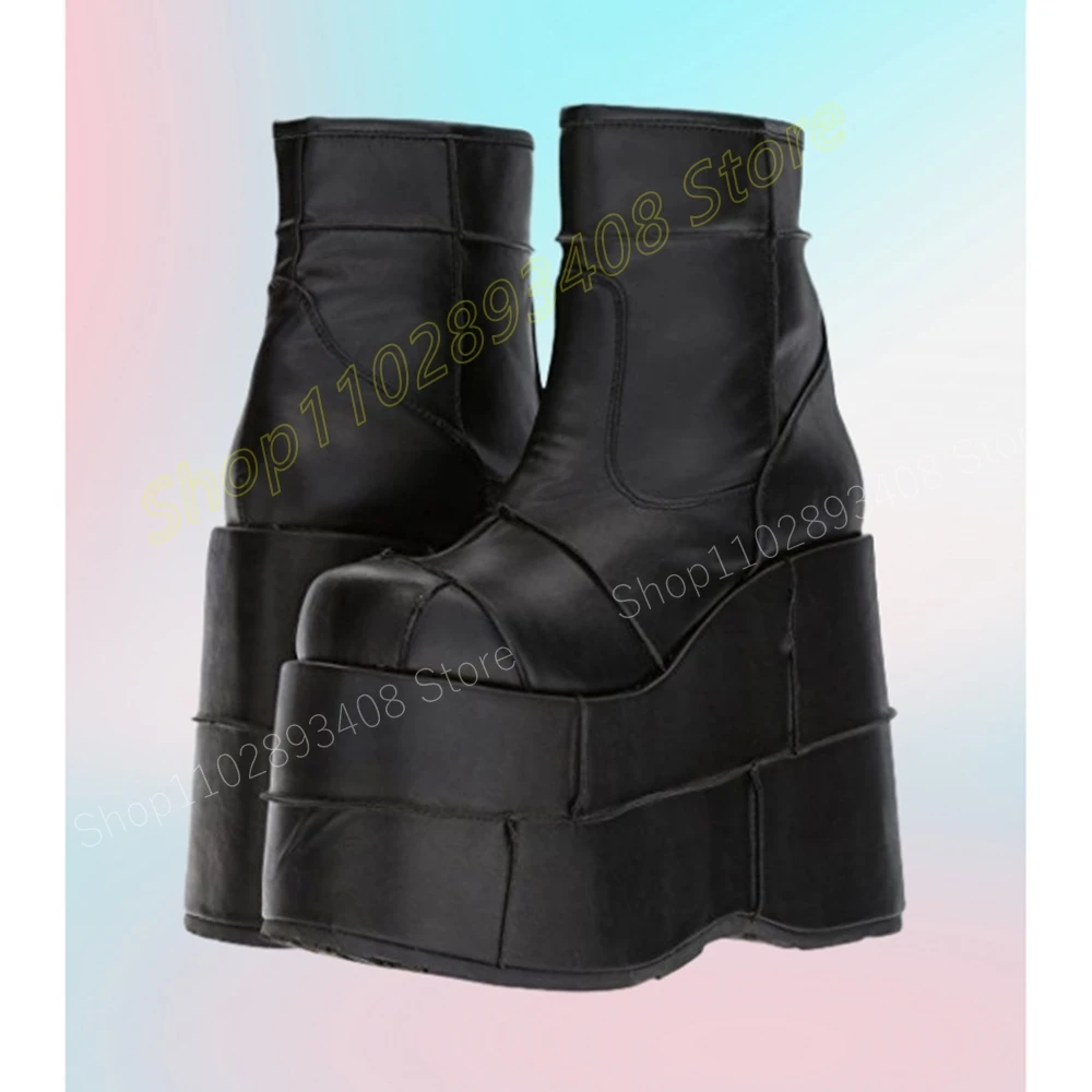 Coffe Wdges High Heel Short Boots Thick Soled Round Toe Matte Leather Fashion Sexy 2024 Women Shoes Autumn Zapatos Para Mujere