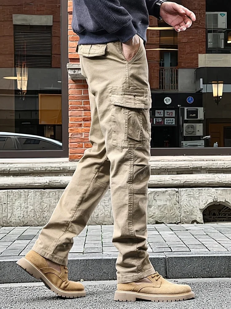 

Khaki Straight Leg Workwear Pants Men's Loose 2026 Spring Autumn New American Multi-ket Trend Outdoor Casual Trousers