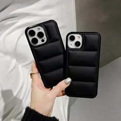 Fashion Down Jacket Phone Case For iPhone16 15 14 13 Pro 12 11 Pro XS Max XR 7 8 Luxury Puffer North Black Soft Shockproof Cover