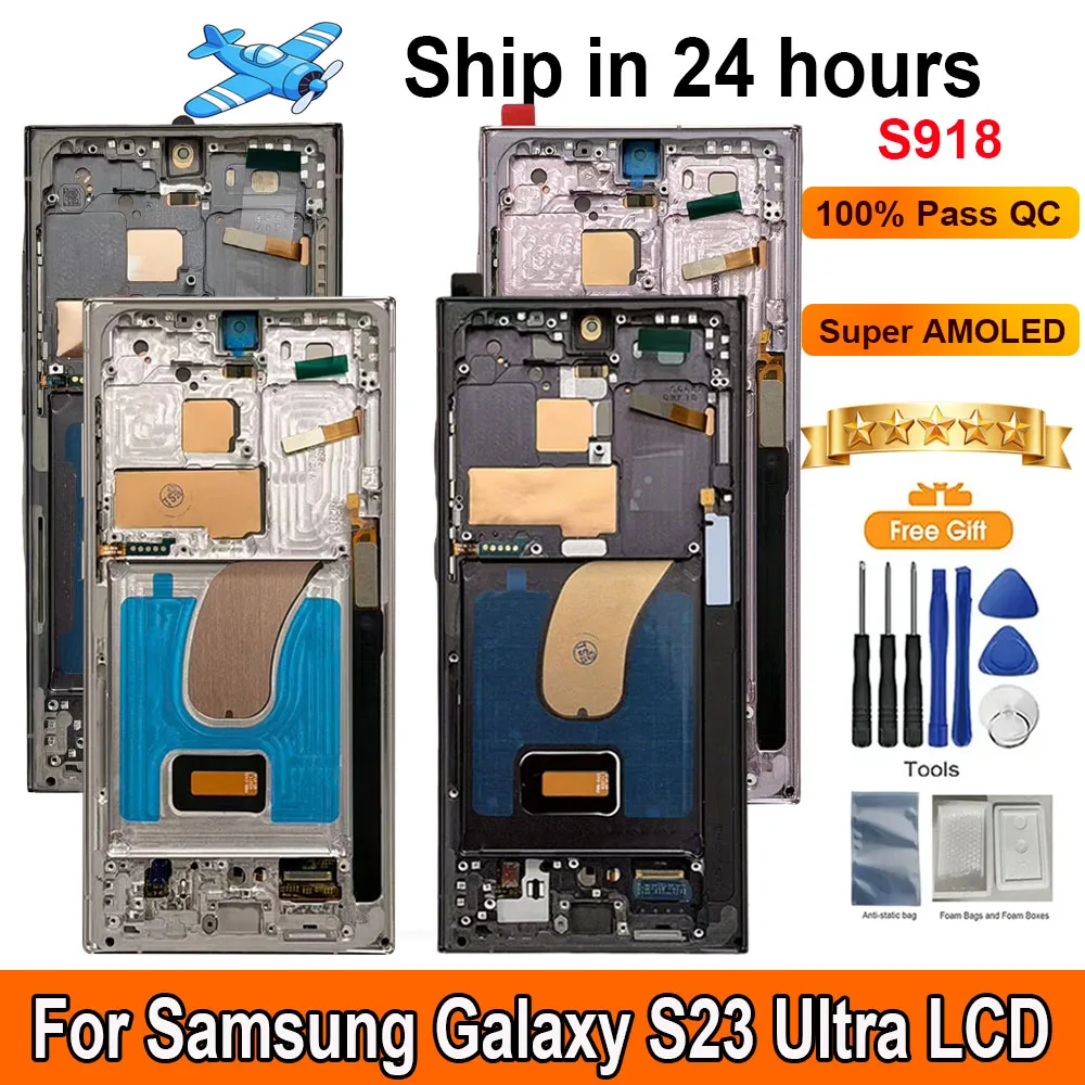 6.78‘‘AMOLED For Samsung Galaxy S23 Ultra LCD Display LCD Touch Screen With Frame Display Replacement Support S Pen Fingerprin
