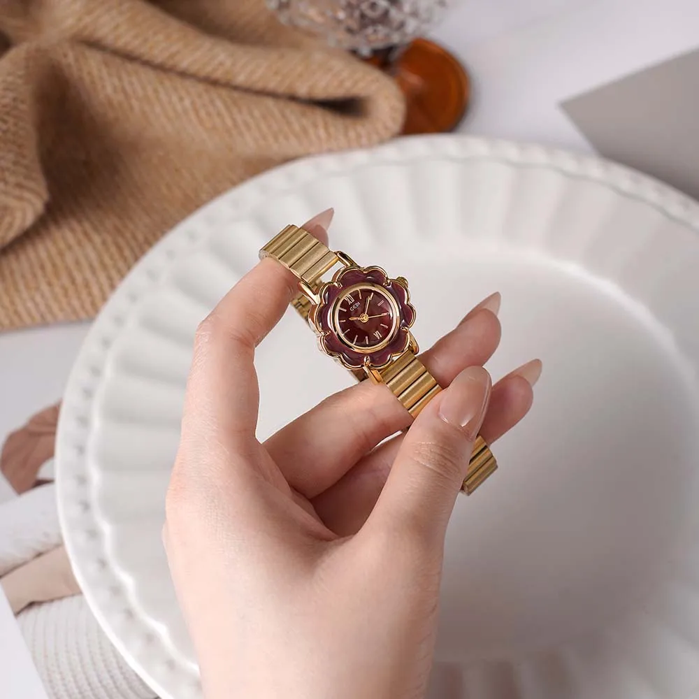 GEDI элитные часы с цветочным принтом в стиле ретро, женские роскошные кварцевые часы с водонепроницаемым стальным ремешком, подарок для женщин