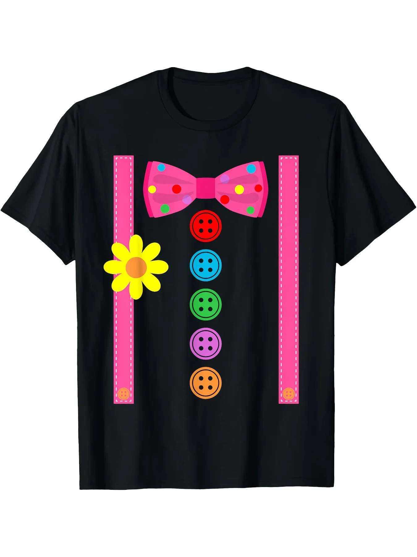 Clown Costume Halloween Funny Carnival Circus Tie Staff Kds T-Shirt Black Casual Short Sleeve Men's Sport T-shirt 220g, Cotton Casual Short Sleeve Tee Soft, Comfortable & Machine Washable-Ideal for Casual Attire & Unique Gift, All-Season Casual Wear
