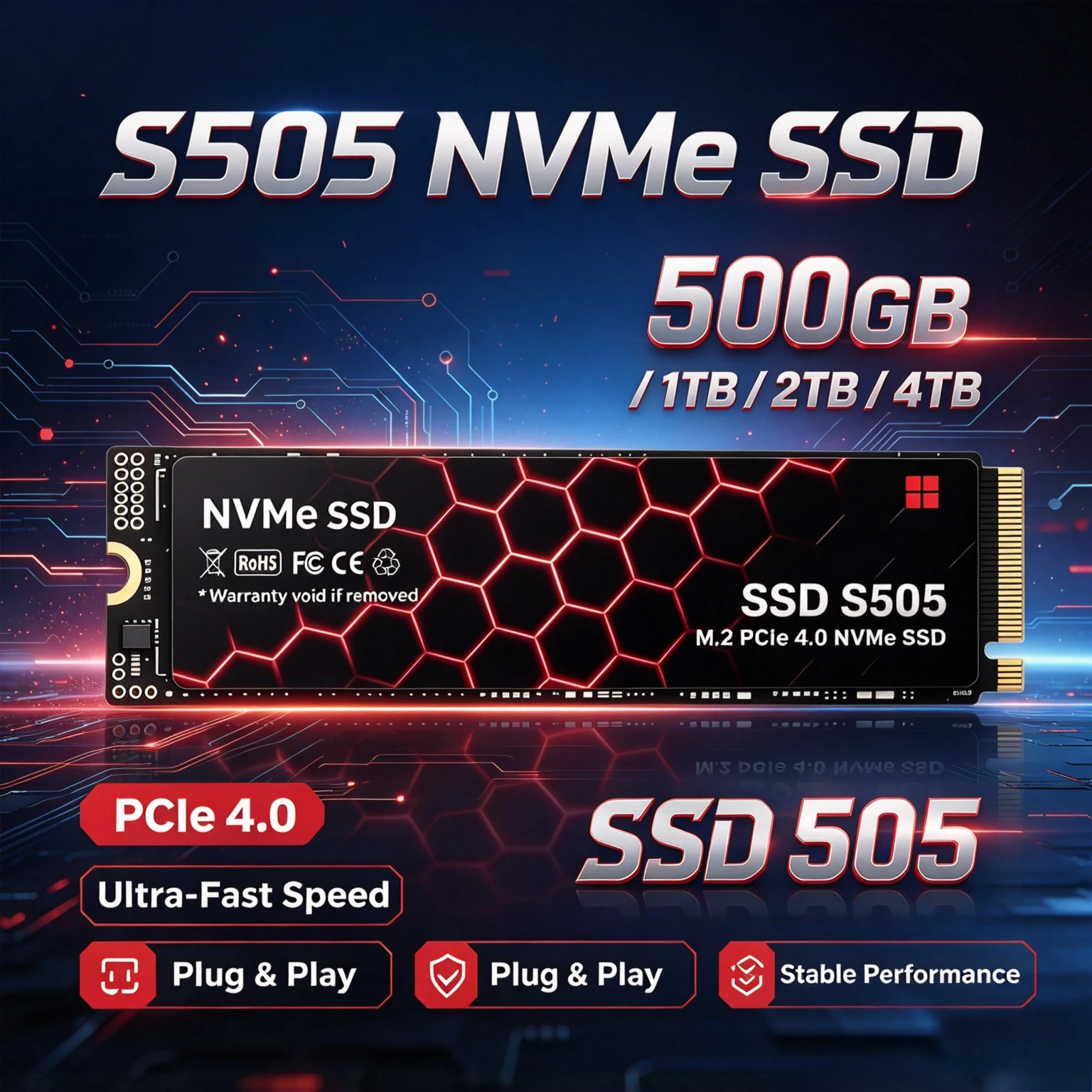 S505 500GB 1TB 2TB 4TB M.2 NVMe SSD PCIe 4.0 Internal Solid State Hard Drive for PS4 PS5 Laptop Desktop PC Max Pro Ultra