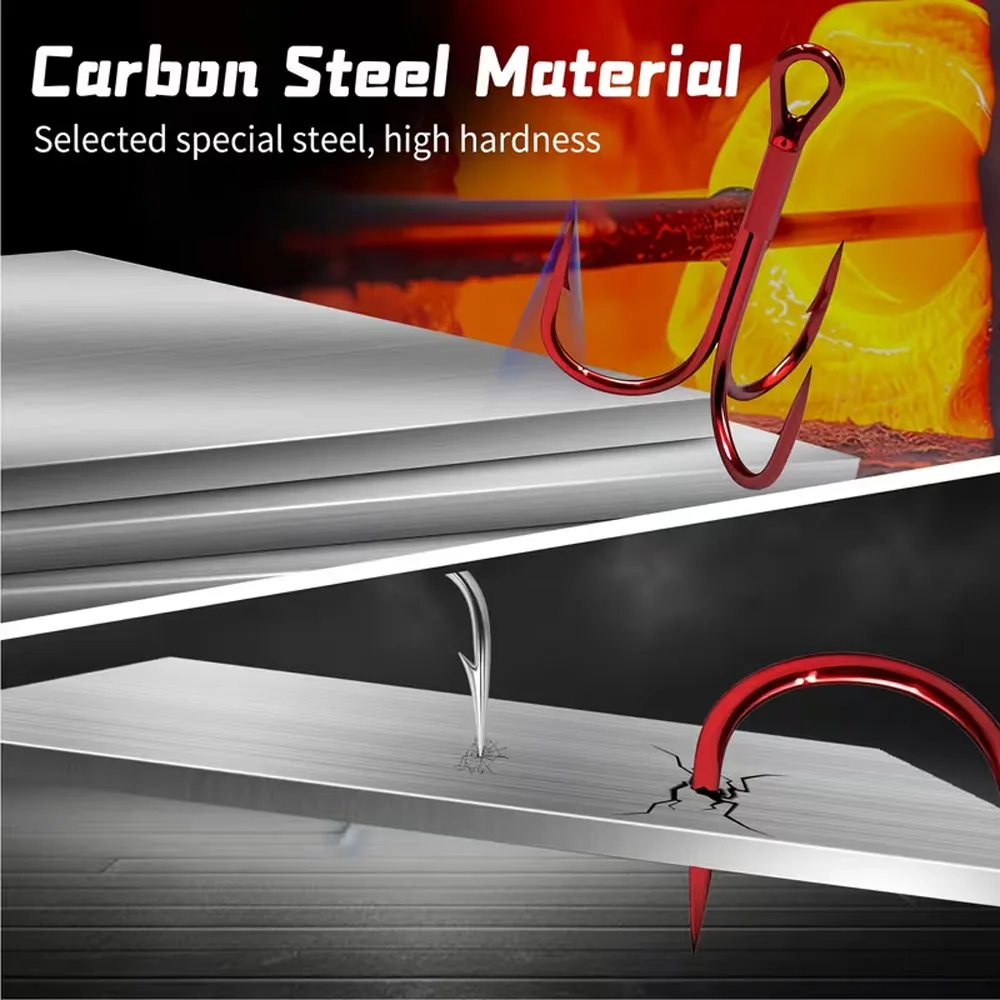 25 قطعة من خطافات الصيد الثلاثية خطاف أحمر ثلاثي عالي الكربون من الفولاذ للمياه العذبة والمياه المالحة #4