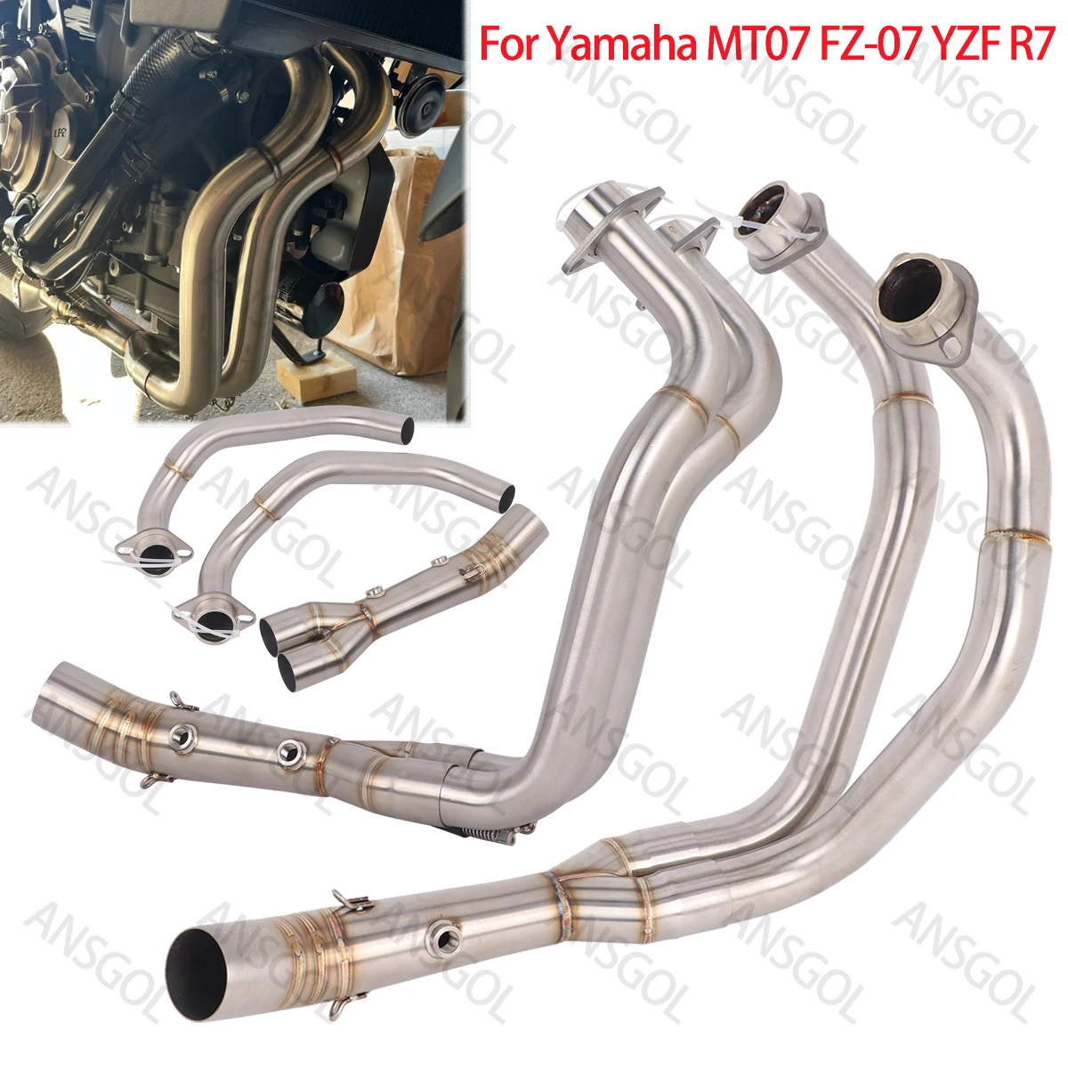 Exhaust Systems Header Pipes Slip On For Yamaha MT-07 FZ-07 XSR700 ZYF R7 Escape Modify 51mm Muffler MT07 Exhaust Front Pipe