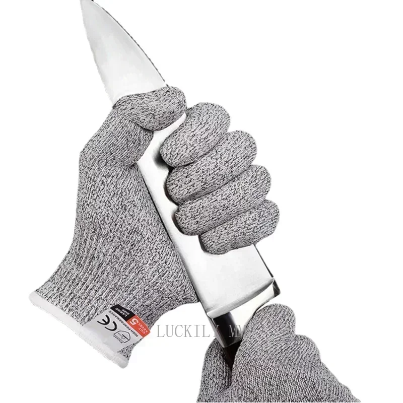 Guantes de trabajo anticorte DE SEGURIDAD DE 5 niveles, resistentes a los cortes, a prueba de Cortes, grises, para cocina, jardín, carnicero