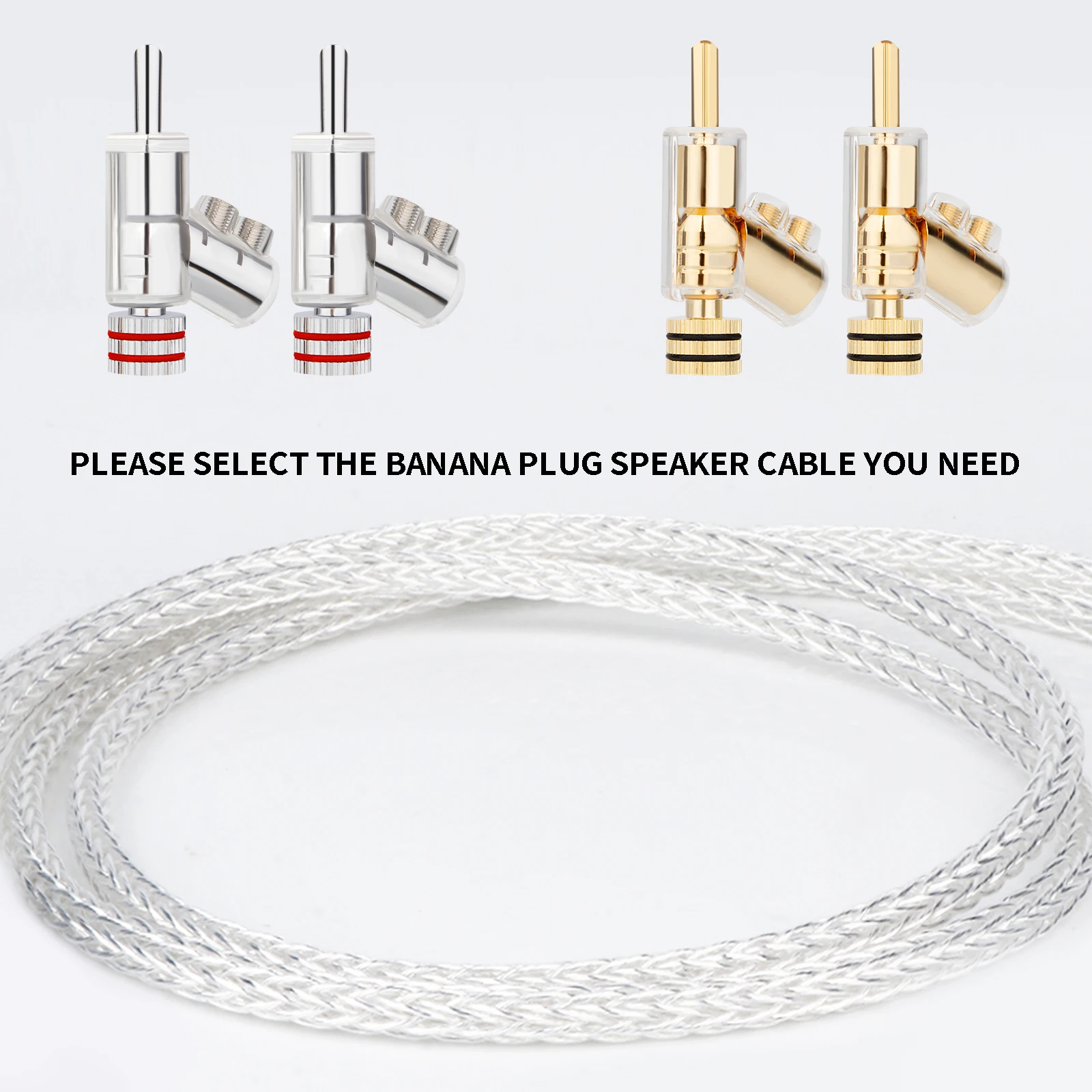 

Hifi Speaker Cable 8AG Silver Plated OCC 16 Strands Audio Cable HIFI Silver-Plated Speaker Cable 7N OCC Speaker Banana Plug line