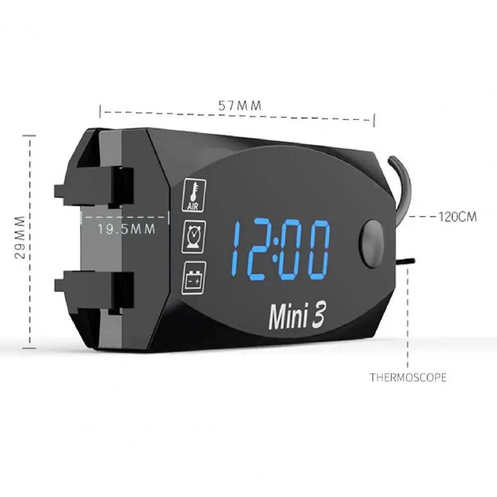 Waterproof Portable ABS Digital Display Three-In-One Voltmeter Thermometer LED Watch Motorcycle Electronic Clock