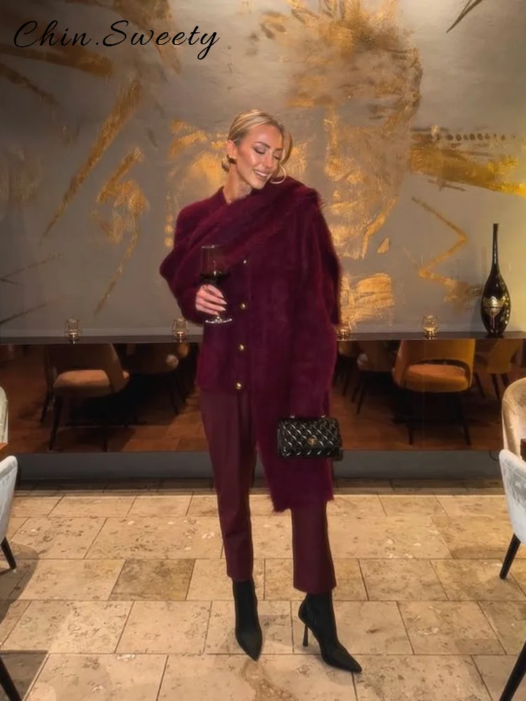 エレガントなモヘアニットカーディガン、スカーフ付き、レディース、ゆったり、無地、Vネック、シングルブレスト、セーター、2025年秋、レディース、オールマッチニットウェア