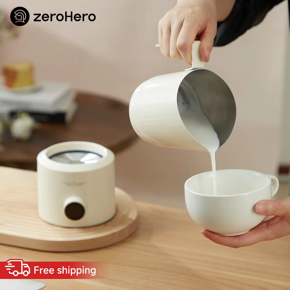 zeroHero Lark Milk Frother 2-in-1 Detachable Pitcher V Spout 5 Modes LED for Home Barista Espresso Latte Art and Coffee Making K