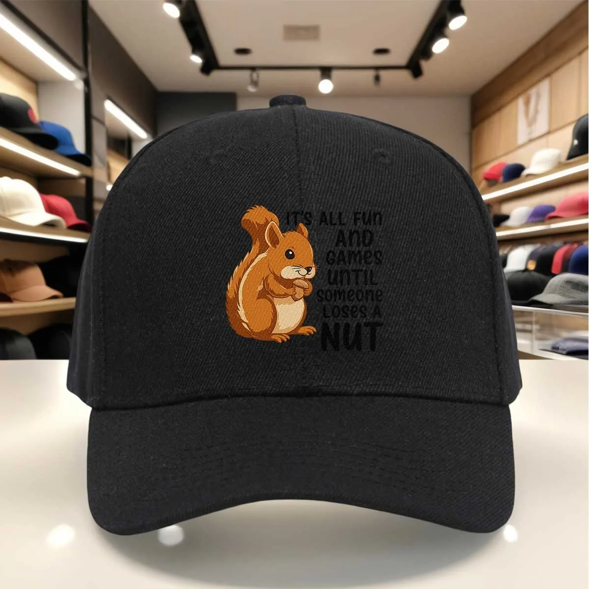 Funny Squirrel Eating Nut Baseball Cap, It'S All Fun And Games Until Someone Loses A Nut Letter Print Hat, Casual Adjustable Dad