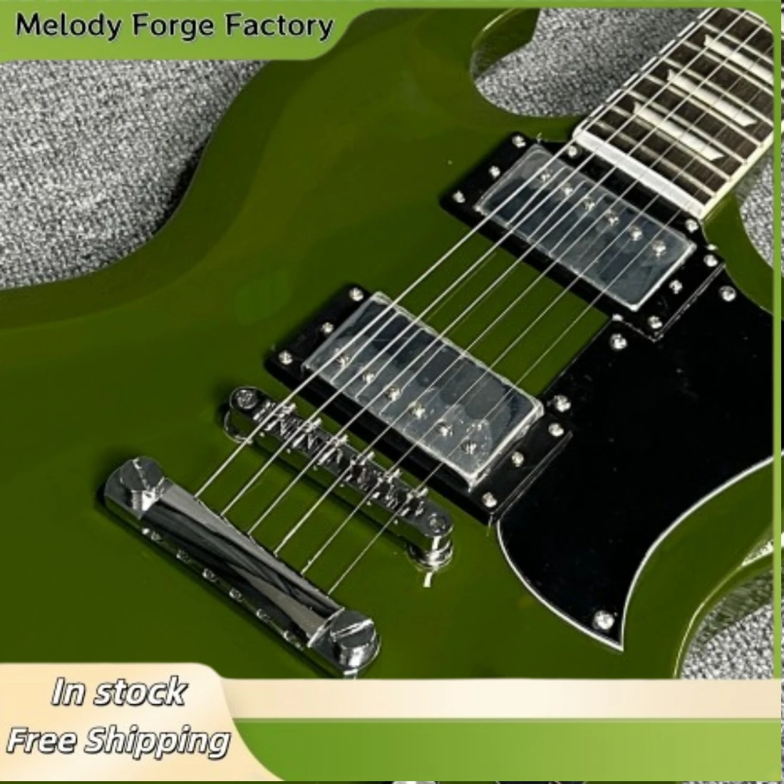 Army Green SGSSS Electric Guitar Rosewood Fingerboard HH Pickup TOM Fixed Pickup Strong Explosive Force Metal Blues view 6