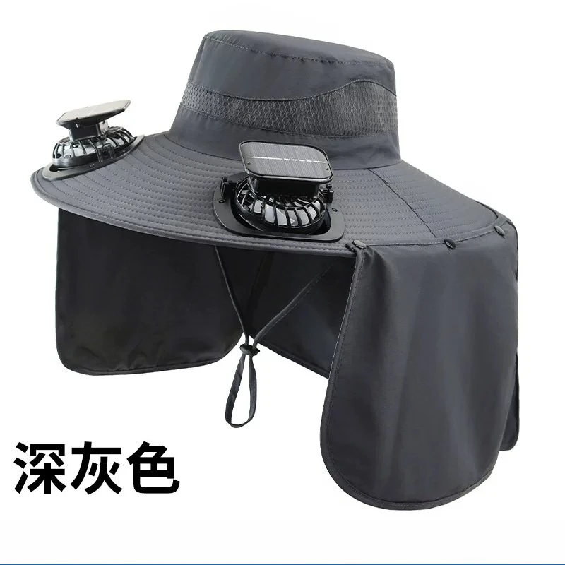 Solar Powered Outdoor Fishing Hat, Summer Wide Brimmed Sun Protection Neck with Fan Fishing Hat