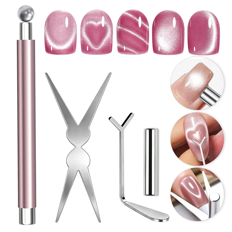4/7 stuks Cat Eye magneetset met Y-vormig ijzer voor hartvormig Cat Eye-effect, magnetisch ontwerp, multifunctionele DIY nagelgereedschap benodigdheden