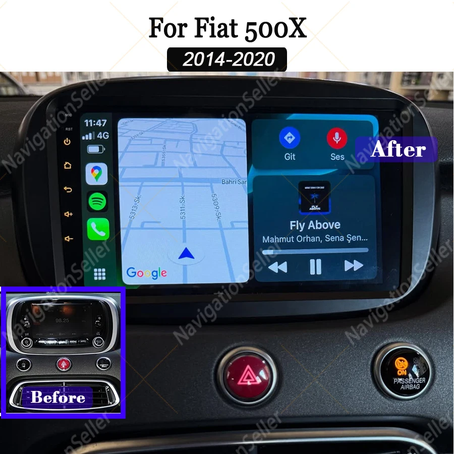 

Android Touch Screen Fiat 500X 2014-2020 Wireless CarPlay Android Auto Radio Stereo Head Unit Gps Navigation Multimedia Camera