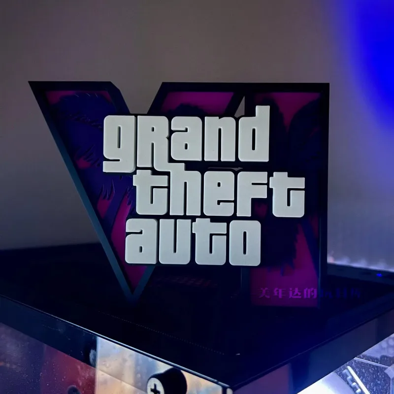 3d GTA 6 Grand Theft Auto Logo Stand Creative Desktop Ornament Gaming Room Table Decoration Collectible Gift for Game Fans