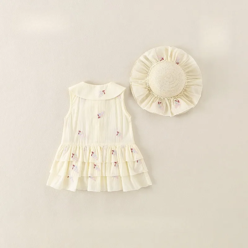 ZOETOPKID Girls Summer Dress Pure Cotton Doll Collar Outerwear Cute Countryside Style Children's Clothing Baby Girl's Dress