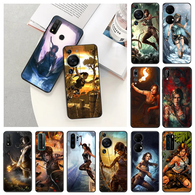 Soft Case for Honor 70 90 Magic5 Pro X6 X7 X8 a X9 b 8X x7b Huawei P40Lite P30 P20 P Smart Tomb Raider Black Phone Cases Cover