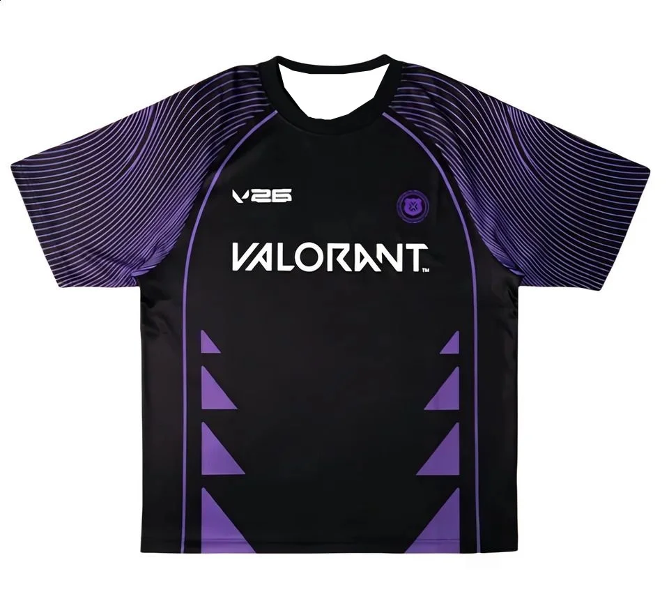 2026 New Valorant V26 Esports Jersey Black Purple Line Pattern Short Sleeve Gaming Team Uniform 3D Print Family Clothing Y2K