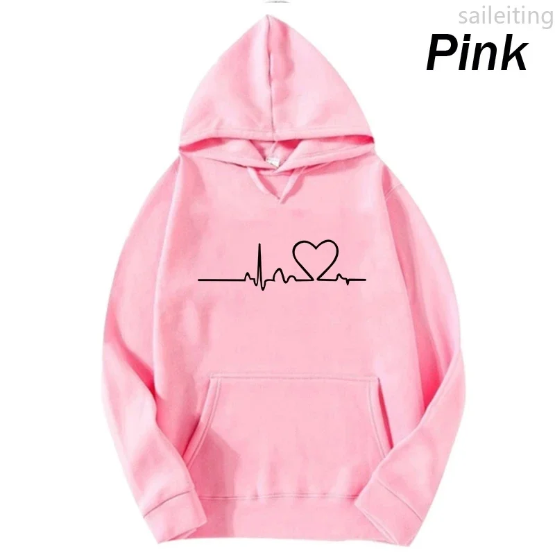 2025 Felpa con cappuccio con tasca a marsupio casual da donna nuova Felpa con stampa battito cardiaco autunno inverno Felpa con cappuccio da donna Top Streetwear