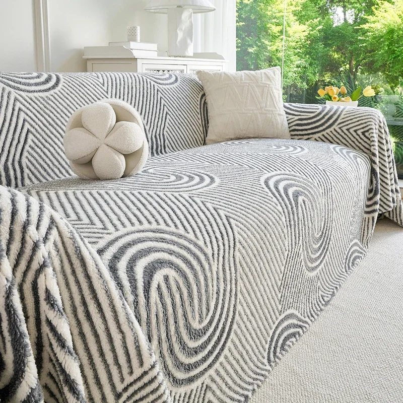 Geometric Pattern Shaggy Sofa Cover Blanket Soft Plush Couch Throw Cover Universal Sofa Protector for Living Room Home Decor