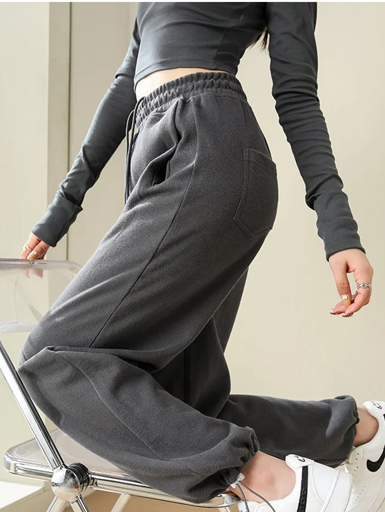 Gray Jogging Sweatpants for Women High Waisted Straight Baggy Sports Pants Causal Streetwear Trousers Women's Pantalona Pants