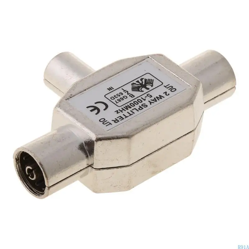 R91A 2 forma para T Splitter1x Male a 2 Metal Coaxial Coaxial Airial Adaptador