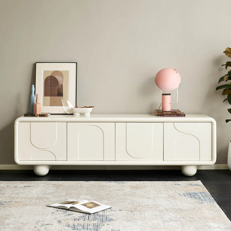 The living room wall cabinet is light luxury, modern simple cream style sideboard, and the household storage is integrated