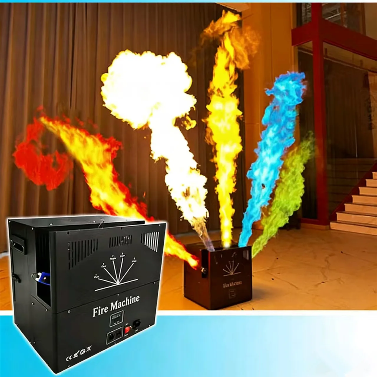 Five Heads Flame DMX Fire Jet Machine Warm White Projector Stage Effects for Events Iron Material Controlled by DMX512
